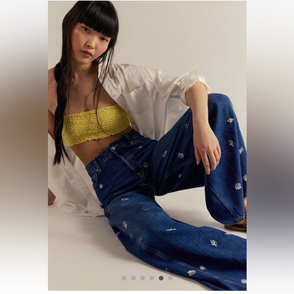 Free People Westward Embroidered Jeans We The Free Wide Leg Under The Sea